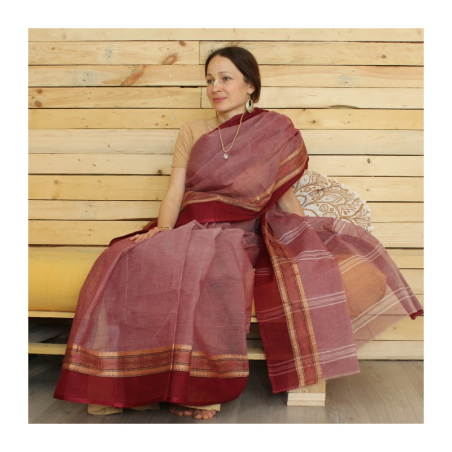 Sárí bavlna tkaný vzor bordó