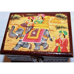 Malovaná krabička slon a lidé 10x5,5x7,5 cm