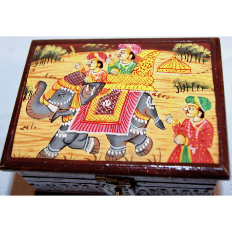 Malovaná krabička slon a lidé 10x5,5x7,5 cm