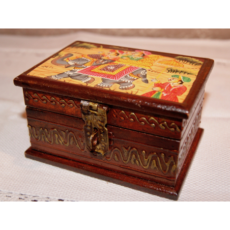 Malovaná krabička slon a lidé 10x5,5x7,5 cm