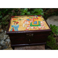 Malovaná krabička slon a lidé 10x5,5x7,5 cm