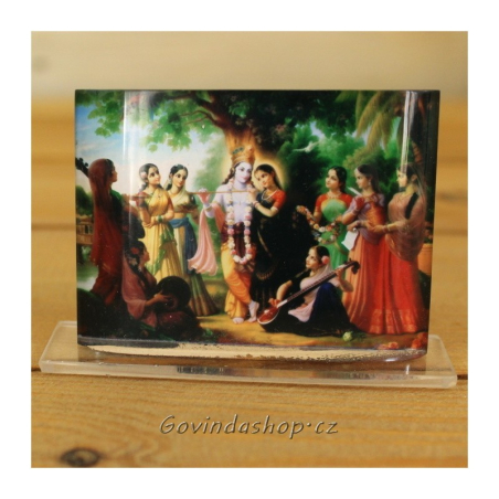 Rádha Krišna s gópí 5 x 7 cm