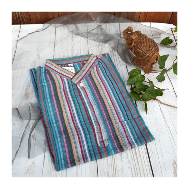 Kurta pánská pruhovaná, stojáček, kr. rukáv