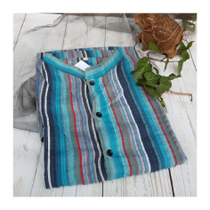 Kurta pánská pruhovaná zelená, stojáček, kr. rukáv