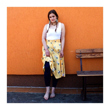 Sukně zvonová žlutá 3/4 délka