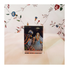 Rádha Krišna 7 x 5 cm v bledě modrém