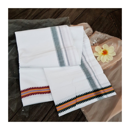 Dhotí 2 pruhy, bordura s píky bordó a zelené