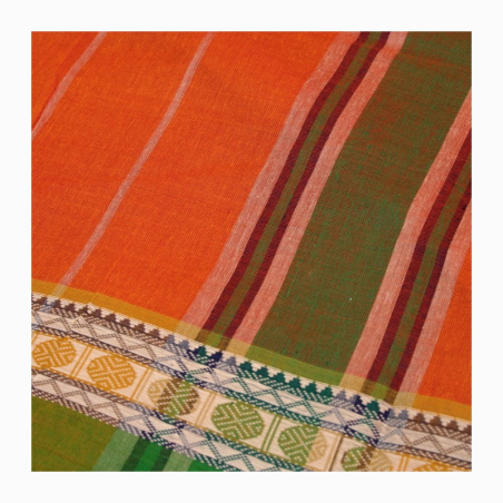 Sárí bavlna hořčicová-zelená s pruhy