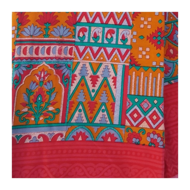 Sárí hedvábí krep červená-oranžová s látkou na čolí