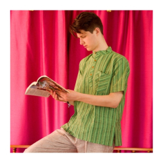 Kurta pánská pruhovaná, stojáček, kr. rukáv