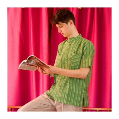 Kurta pánská pruhovaná, stojáček, kr. rukáv