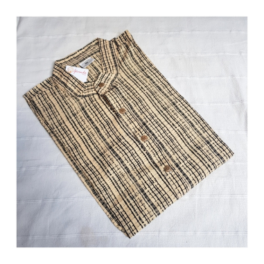 Kurta pánská jemný černý vzor, stojáček, dl. rukáv