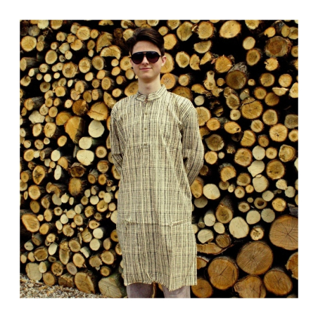 Kurta pánská jemný černý vzor, stojáček, dl. rukáv