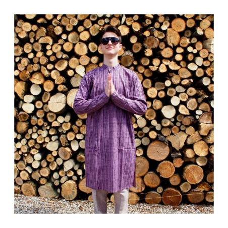 Kurta pánská jemný černý vzor, stojáček, dl. rukáv