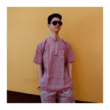 Kurta pánská, pruhy, stojáček, kr. rukáv