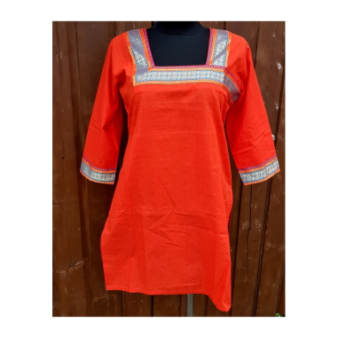 Dámská kurta s bordurou červená, 3/4 rukáv, L