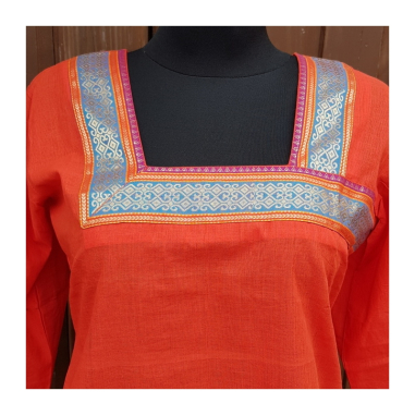 Dámská kurta s bordurou červená, 3/4 rukáv, L