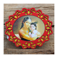 Dřevěná nálepka Jašóda s Krišnou