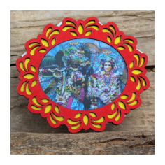 Dřevěná nálepka Krišna a Rádha modré