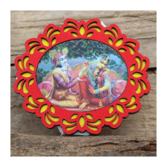 Dřevěná nálepka Krišna a Rádha sedící