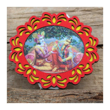 Dřevěná nálepka Krišna a Rádha sedící